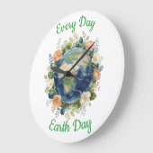 Every Day Earth Day Floral Wreath Earth ラージ壁時計 (傾斜)