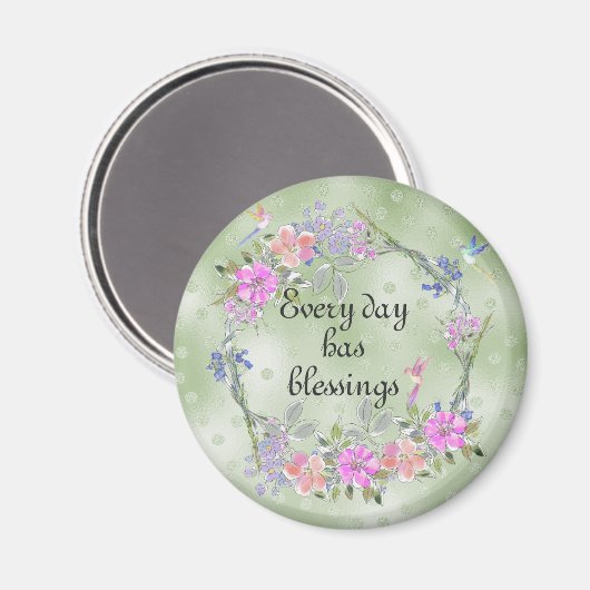 Every Day Has Blessings Floral Hummingbird マグネット (正面/裏面)