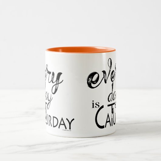 Every Day is Caturdayおもしろい猫好きことわざ ツートーンマグカップ (中央)