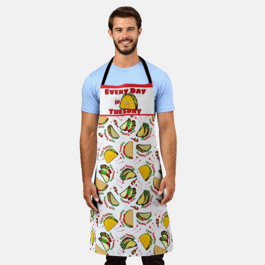 Every day is Taco Tuesday Hard & Soft Tacos White エプロン (着用した状態)