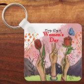 Every Day is Women's Day Hand-Painted Square キーホルダー (正面)