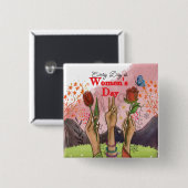 Every Day is Women's Day Square Floral Button 缶バッジ (正面&裏面)