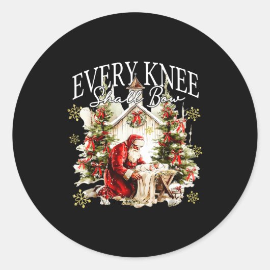 Every Knee Shall Bow Jesus Birth Christian Santa C ラウンドシール (正面)