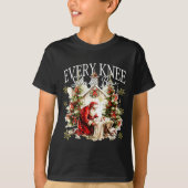 Every Knee Shall Bow Jesus Birth Christian Santa C Tシャツ (正面)