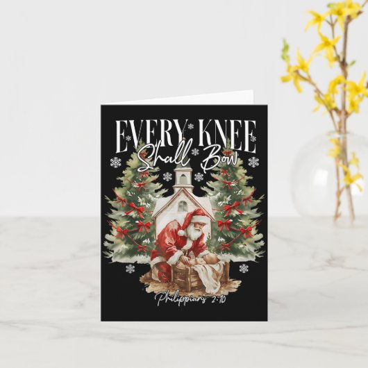 Every Knee Shall Bow Santa Christmas Nativity Scen カード (黄色い花)