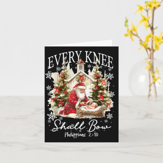 Every Knee Shall Bow Santa Christmas Nativity Scen カード (黄色い花)