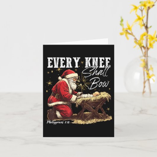 Every Knee Shall Bow Santa Christmas Nativity Scen カード (黄色い花)