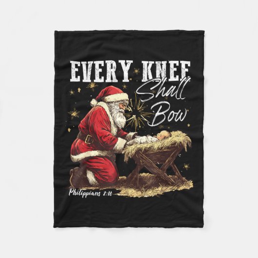 Every Knee Shall Bow Santa Christmas Nativity Scen フリースブランケット (正面)
