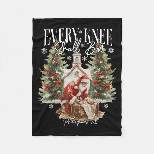 Every Knee Shall Bow Santa Christmas Nativity Scen フリースブランケット (正面)