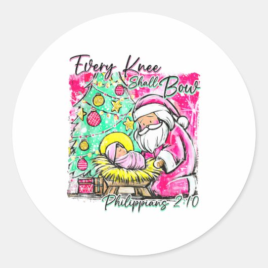 Every Knee Shall Bow Santa Christmas Nativity Scen ラウンドシール (正面)