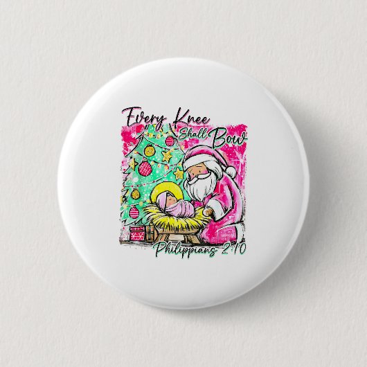 Every Knee Shall Bow Santa Christmas Nativity Scen 缶バッジ (正面)