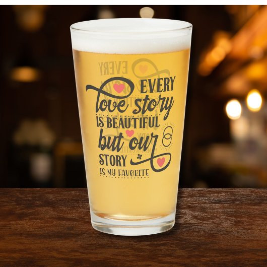 「Every Love Story」引用文ブラックスクリプトピンクハート タンブラーグラス