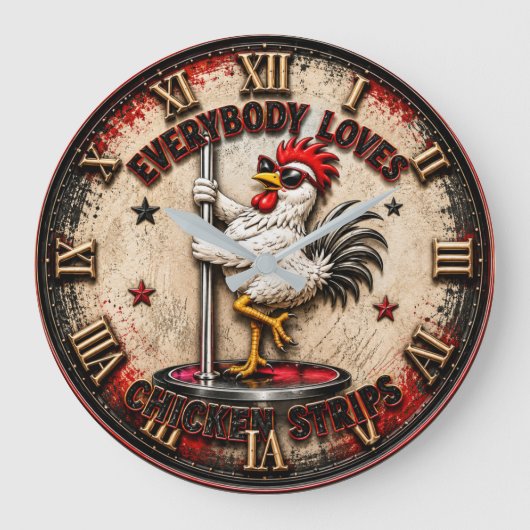 Everybody Loves Chicken Strips Funny Chicken ラージ壁時計 (正面)