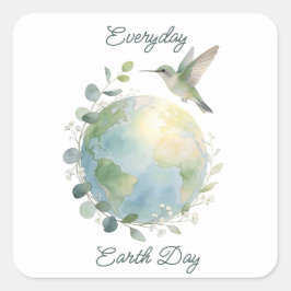 Everyday Earth Day Hummingbird Bird スクエアシール