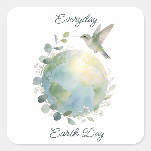 Everyday Earth Day Hummingbird Bird スクエアシール (正面)