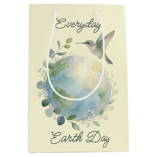 Everyday Earth Day Hummingbird Bird ミディアムペーパーバッグ (正面)