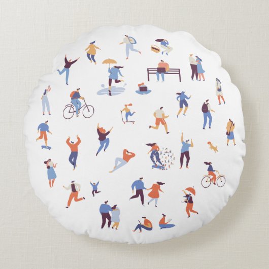 Everyday Life People Illustration Throw Pillow ラウンドクッション (正面)