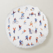 Everyday Life People Illustration Throw Pillow ラウンドクッション (裏面)
