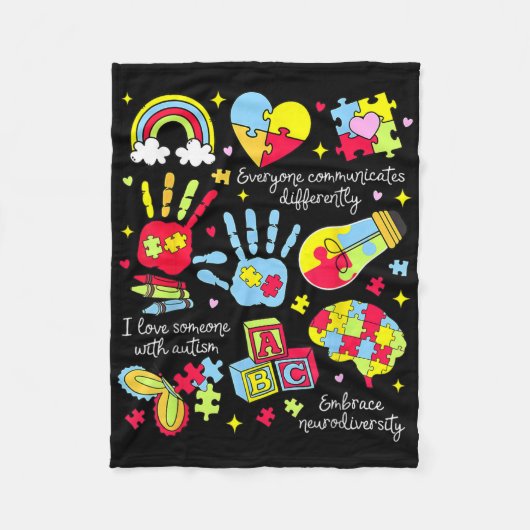 Everyone Communicates Differently Autism Awareness フリースブランケット (正面)
