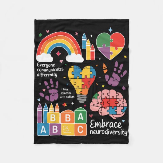 Everyone Communicates Differently Autism Awareness フリースブランケット (正面)