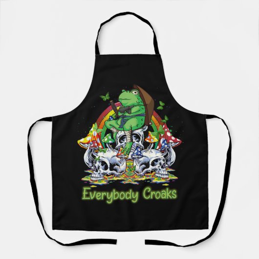 Everyone Croaks Frogスカルマッシュルームエステティックコット エプロン (正面)