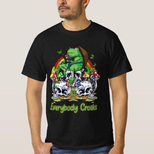 Everyone Croaks Frogスカルマッシュルームエステティックコット Tシャツ (正面)