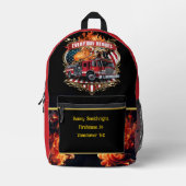 Everyone Heroes American Fire fighters in Action プリントバックパック (正面)