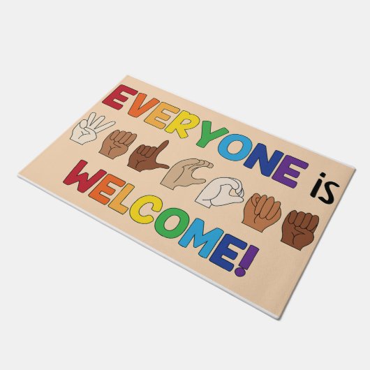Everyone Is Welcome Hand Sign Language Doormat ドアマット (アングル)