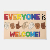Everyone Is Welcome Hand Sign Language Doormat ドアマット (正面)
