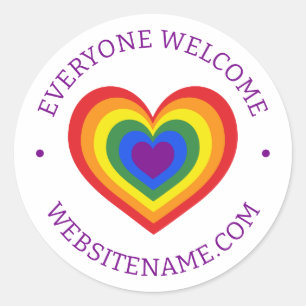 Everyone Welcome LGBTQ Rainbowハート ラウンドシール