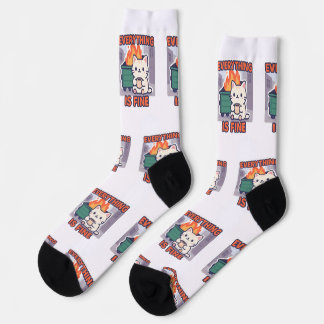 Everything is fine cat with coffee dumpster fire ソックス