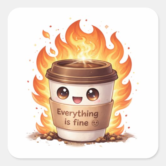 Everything Is Fine Coffee Sticker スクエアシール (正面)