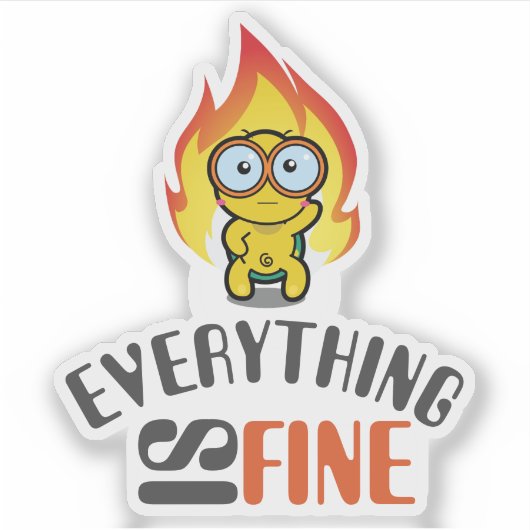 Everything Is Fine dry humor Turtle Illustration シール (正面)
