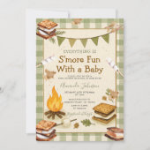Everything S'more Fun Green Baby Shower Gingham 招待状 (正面)