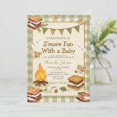 Everything S'more Fun Green Baby Shower Gingham 招待状 (スタンド正面)