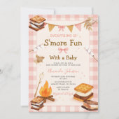 Everything S'more Fun Pink Baby Shower Gingham 招待状 (正面)