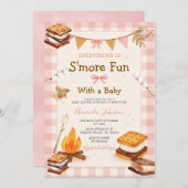 Everything S'more Fun Pink Baby Shower Gingham 招待状 (正面/裏面)