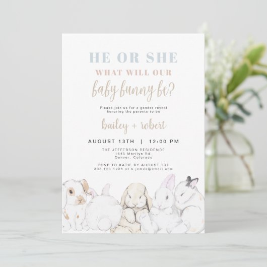 EVIEかわいいパステルウォーターカラーバニージェンダーリビール 招待状 (スタンド正面)