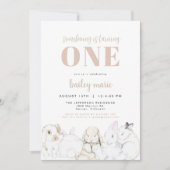 EVIEのキュートなパステルカラーのベイビーバニー 1歳の誕生日 招待状 (正面)