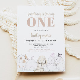 EVIEのキュートなパステルカラーのベイビーバニー 1歳の誕生日 招待状