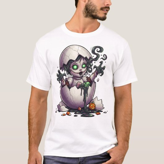 Evil Baby Witch Cracked Egg Halloween Tee Tシャツ (正面)