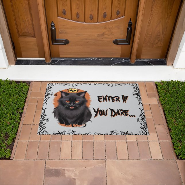 Evil Black Cat Enter If You Dare Welcome Mat ドアマット (室外)