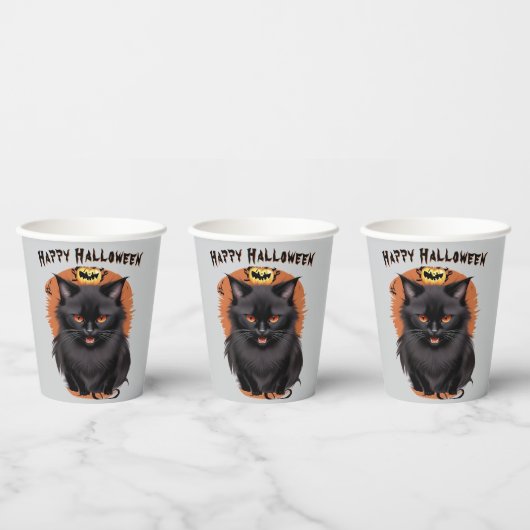 Evil Black Cat Halloween Party Paper Cups 紙コップ (複数)