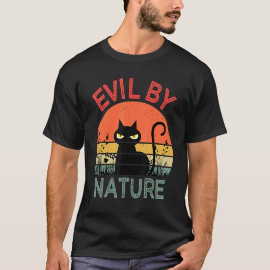 Evil By Nature Retro Cat Men Women Tシャツ (正面)