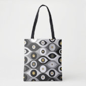 Evil Eyeの保護パターンのグレースケールと金ゴールド トートバッグ (正面)