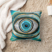 Evil Eye Amulet水の色のビー玉と金ゴールド クッション (ブランケット)