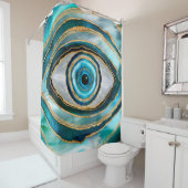 Evil Eye Amulet水の色のビー玉と金ゴールド シャワーカーテン (インサイチュ)