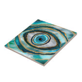 Evil Eye Amulet水の色のビー玉と金ゴールド タイル (側面)