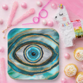 Evil Eye Amulet水の色のビー玉と金ゴールド ペーパープレート (パーティー)