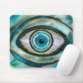 Evil Eye Amulet水の色のビー玉と金ゴールド マウスパッド (マウス)